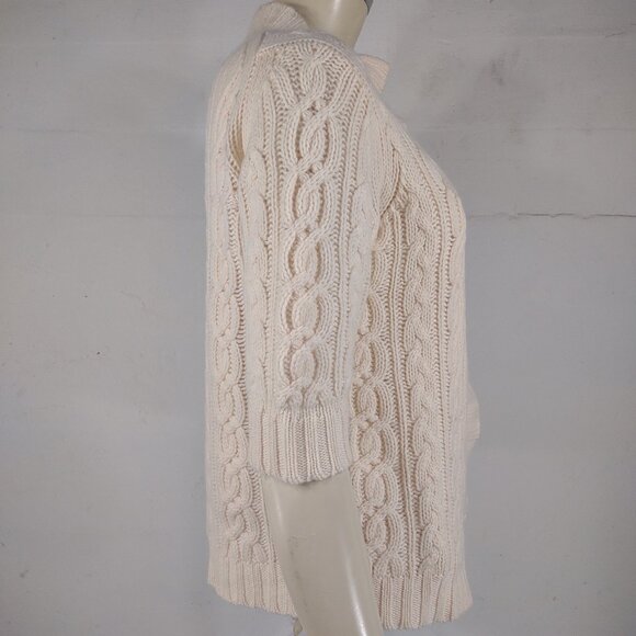 Theory ivory cream 100% Cashmere cable knit open front cardigan ladies Medium - Picture 4 of 8